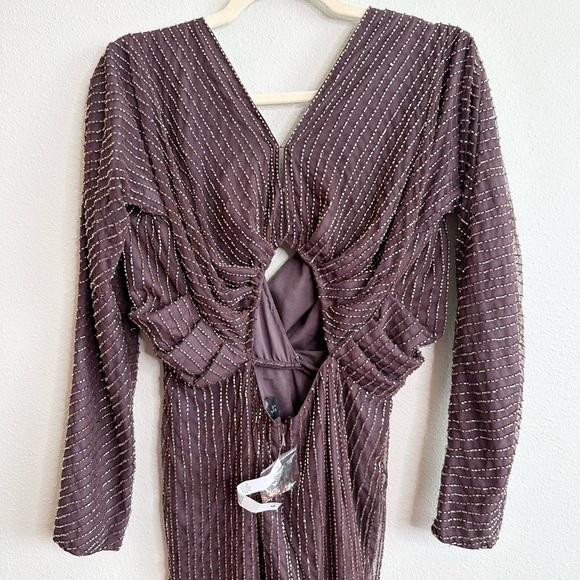 NWT ASOS Gold Linear Batwing Midi Dress Sz 2 - Picture 10 of 12